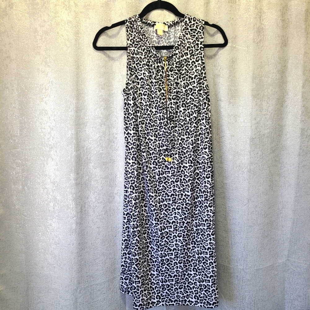 MICHAEL Michael Kors Sleeveless Zipper Dress Size Large B/W Animal Print